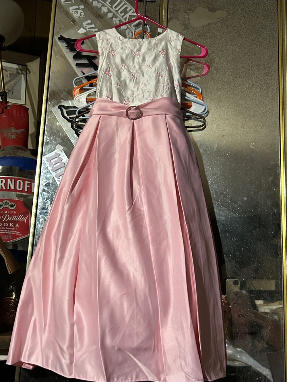 Pink and White Girls' Floral Bodice Party Dress - Picture 1 of 7